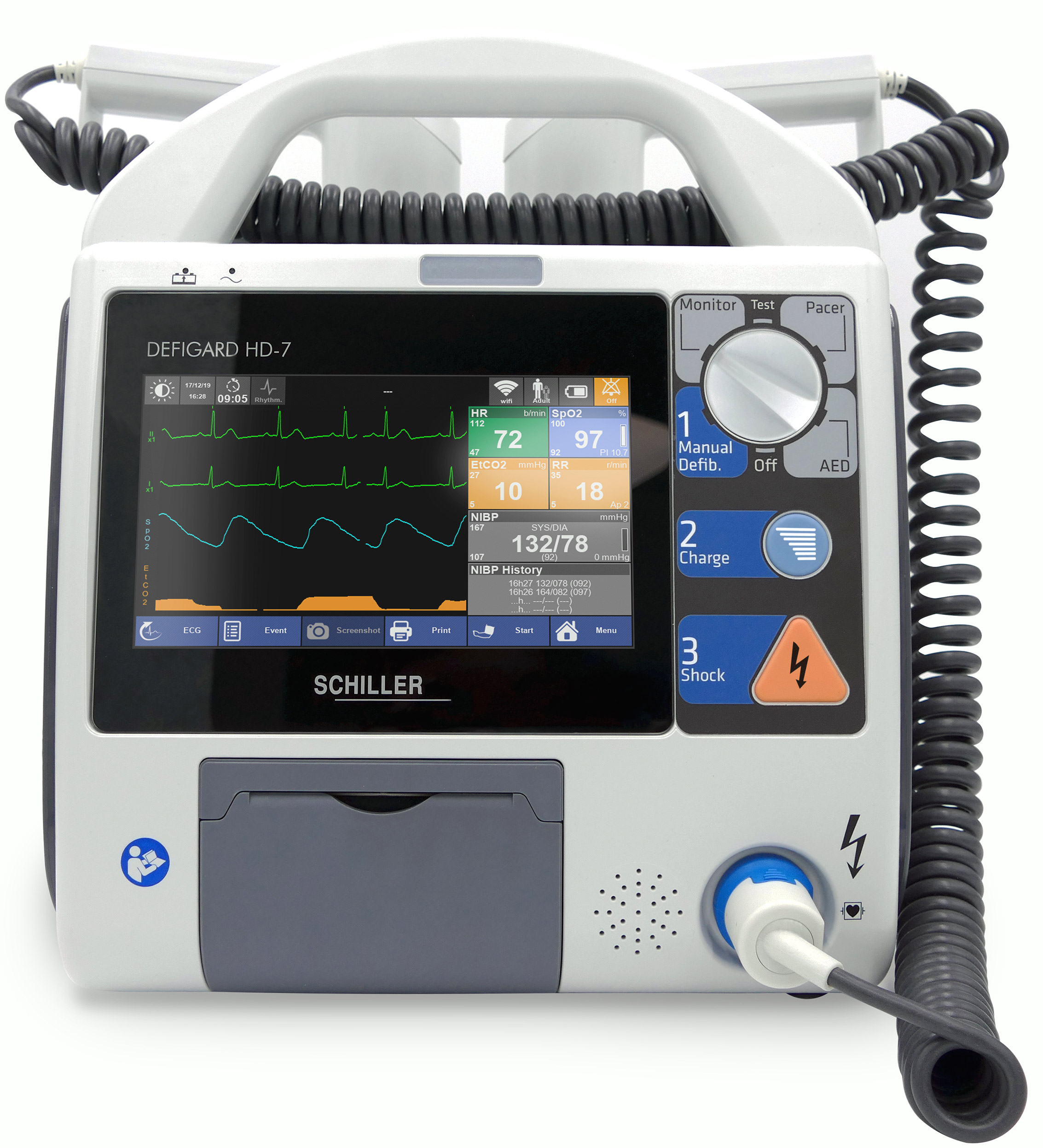 Schiller Defigard HD-7 défibrillateur moniteur - palettes de défibrillation