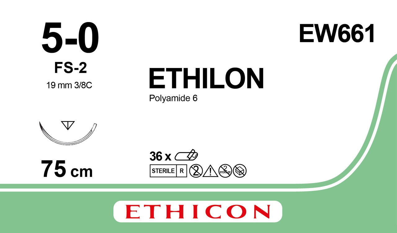 ETHILON™ hechtdraad 5/0 - 19 mm - 75 cm - EW661 - 1 x 36 st