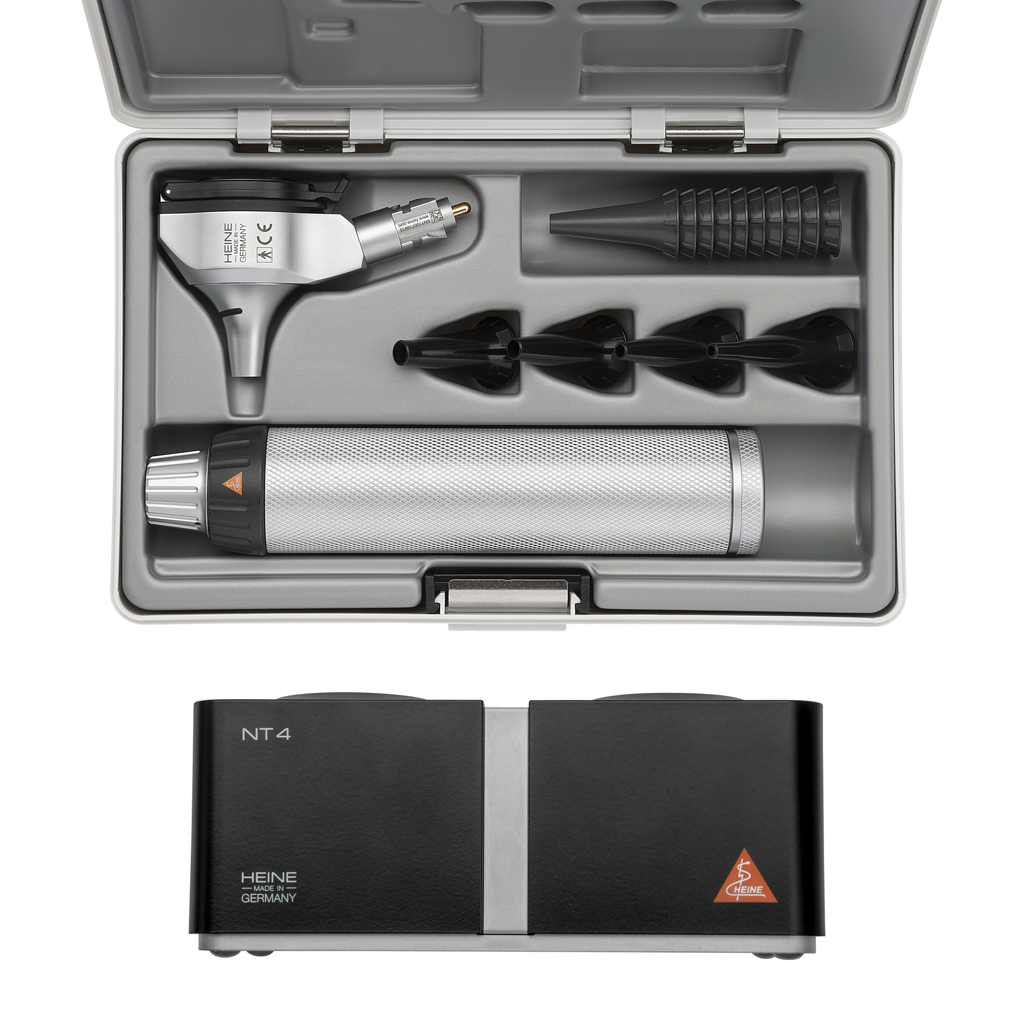 Heine set d'otoscope beta 400 fo avec nt4 poignée et étui - 3,5v - led - 1 pc