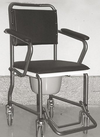 Chaise percée Ilse avec seau visible - sur roulettes - noir - 1 pc