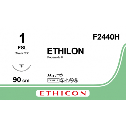 ETHILON™ hechtdraad 1/0 - USP 1 - 30 mm - 90 cm - zwart - 36 st