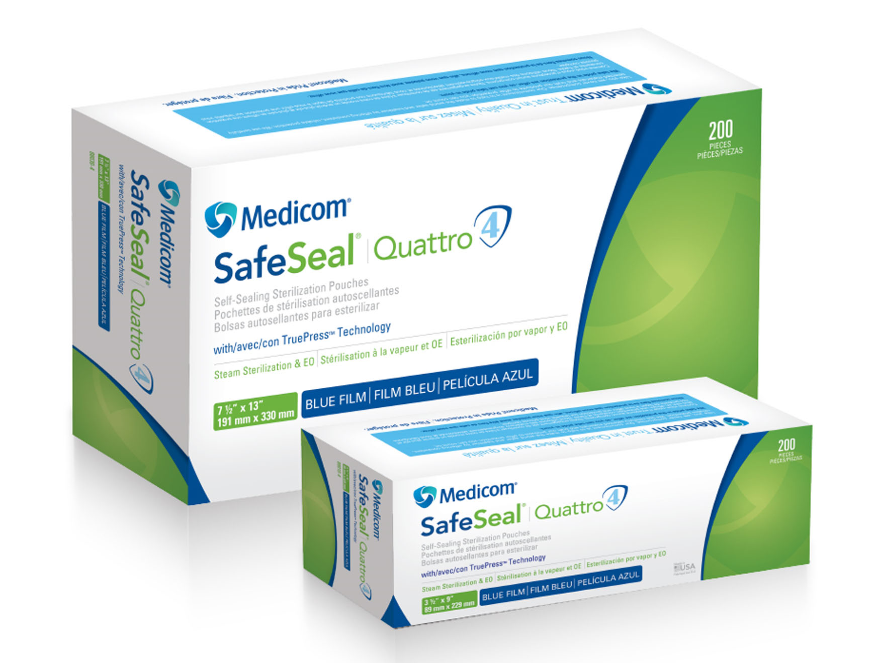 Safe-seal duet sachets de stérilisation papier-plastique - 191 x 330 mm - 5 x 200 pcs