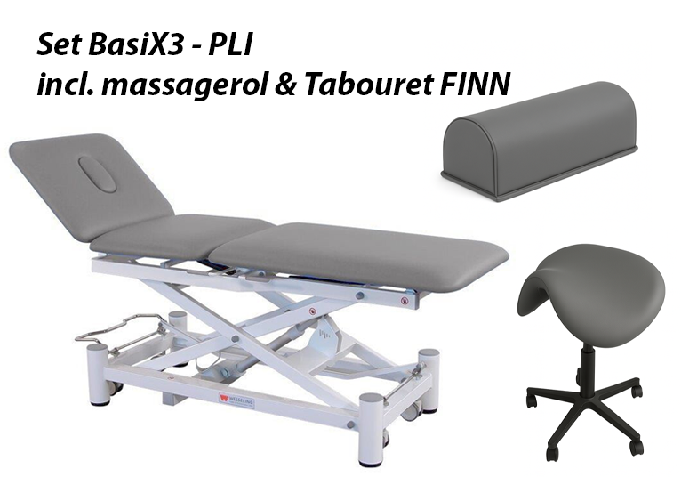 Set BasiX3 met PLI – Elektrische Behandeltafel met Neusgat - 70 cm - incl. massagerol & zadelzitting - kleur Fresh