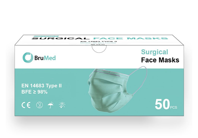 Brumed Chirugisch mondmasker - met oorlussen - type II - 3 laags - blauw -  1 x 50 st
