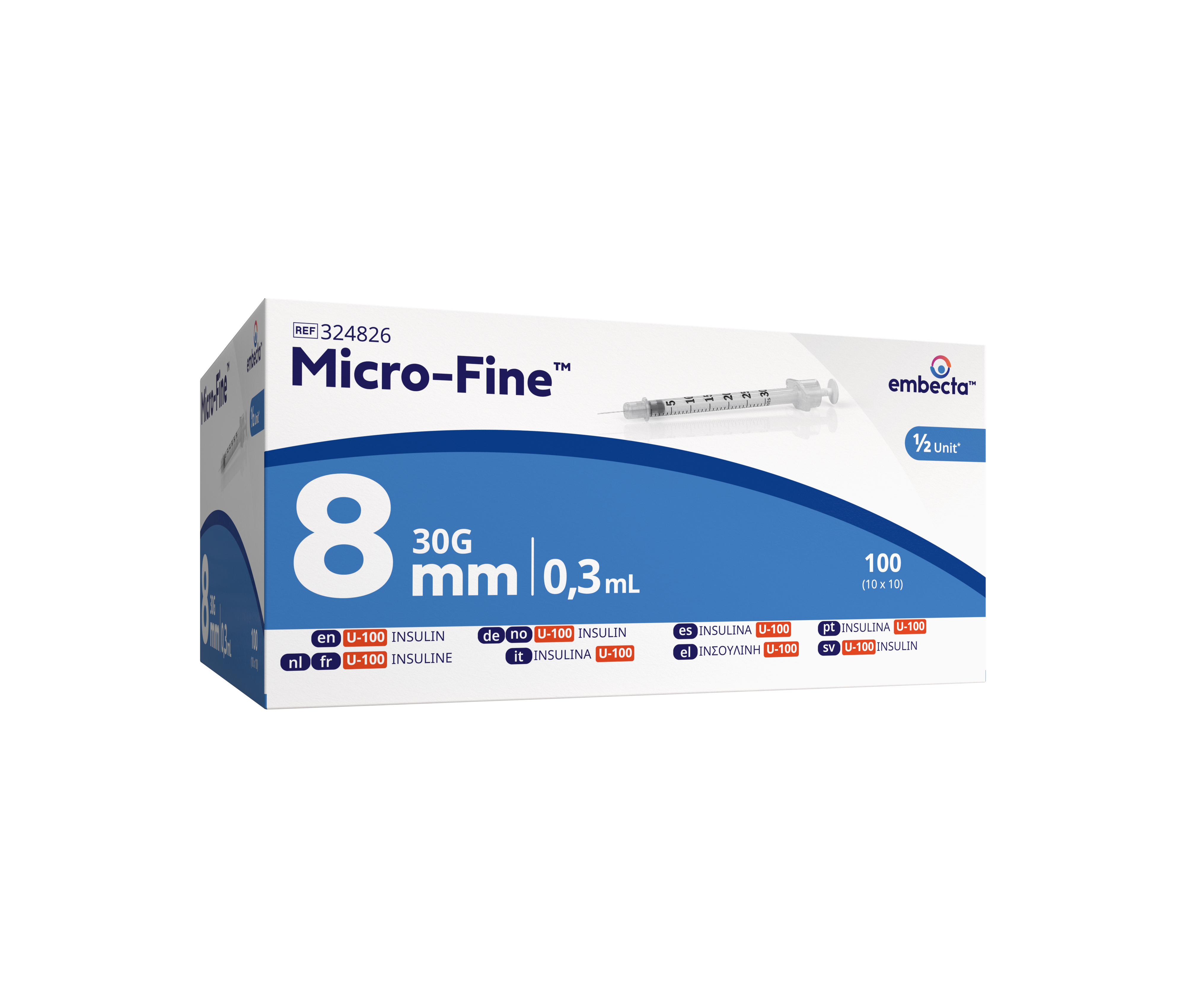 Seringues à insuline Micro-Fine™ 0,3 ml - aiguille 30G x 8 mm - 10 x 10 pcs