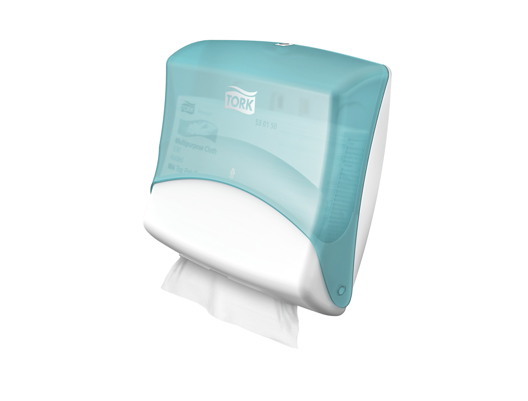Distributeur pour papier d'essuyage ou chiffon de nettoyage - W4 - blanc/turquoise - 1 pc