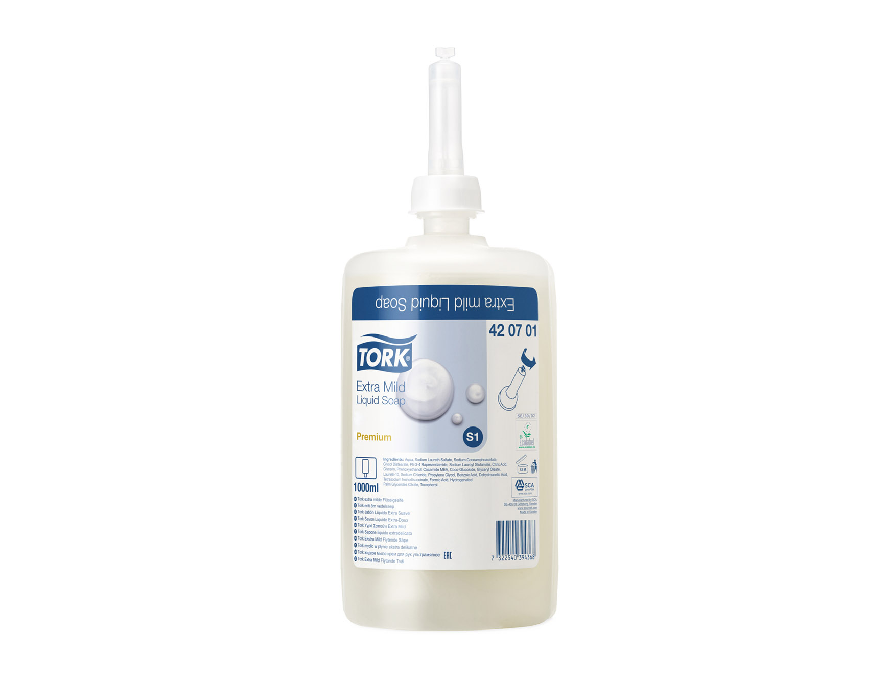 Premium extra milde vloeibare zeep - S1 - ongeparfumeerd - 6 x 1000 ml