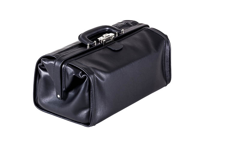 Sacoche de médecin rétro classique - 1 poche externe - cuir de bouffle - noir - 37 x 19 x 17 cm - 1 pc