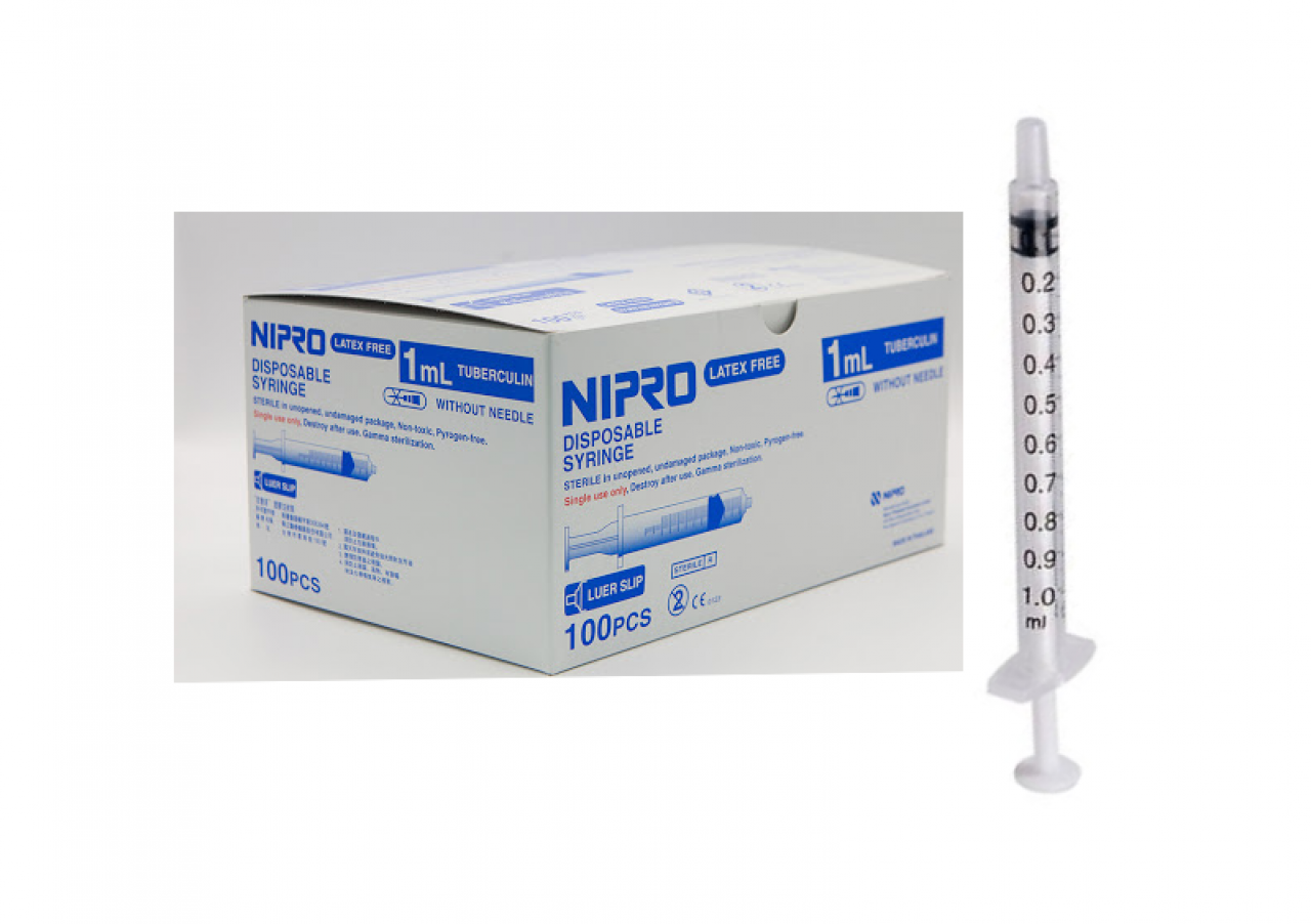 Nipro spuiten - 3-delig - luer slip - 1 ml - steriel - 100 st