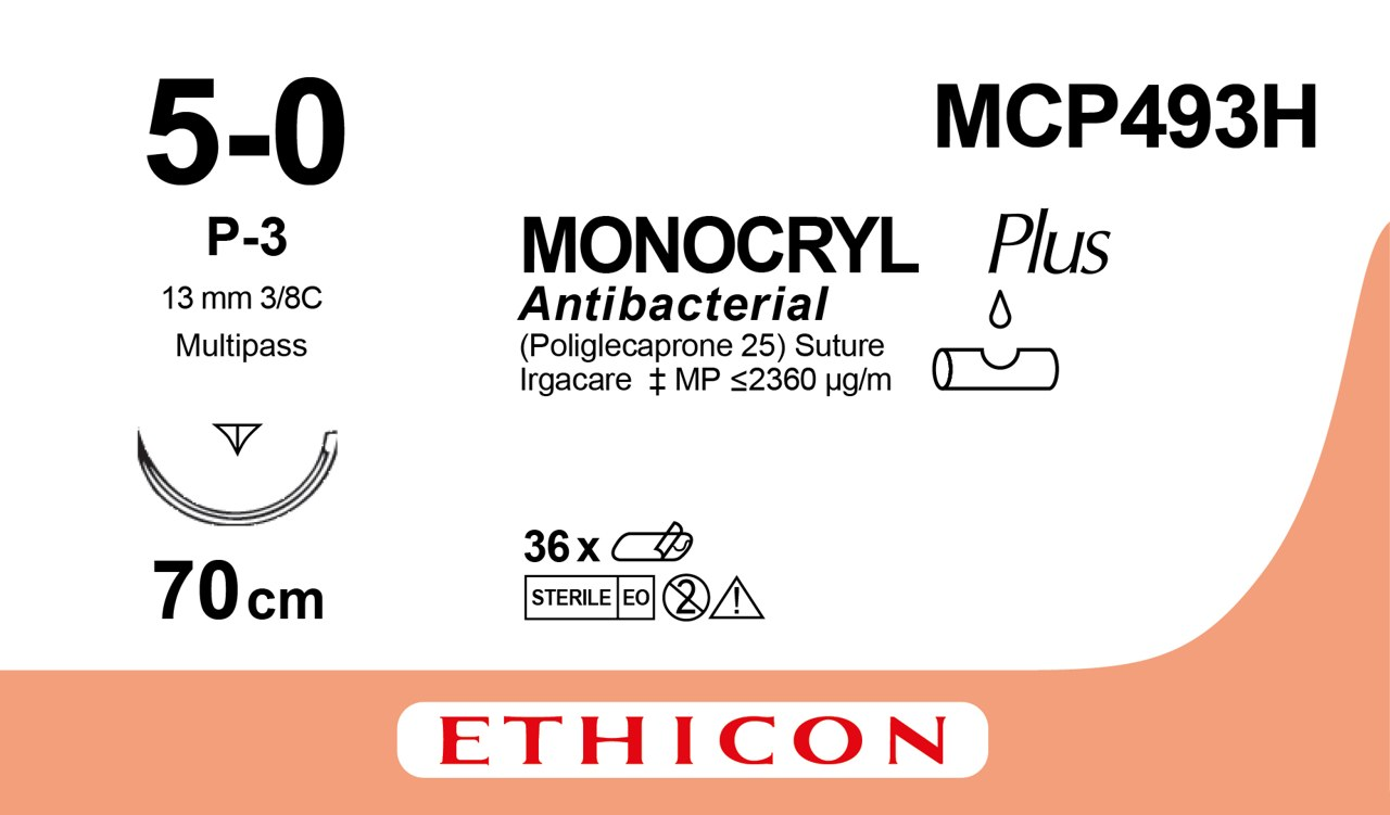 MONOCRYL™ Plus hechtdraad 5/0 - 13 mm - 70 cm - MCP493H - 36 st