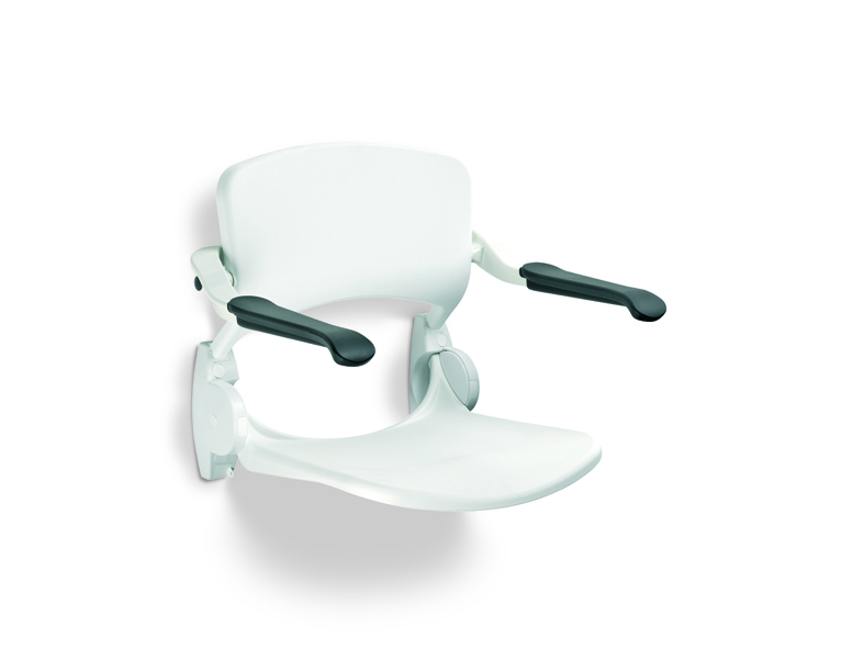 Assise de douche rabattable - avec dossier et accoudoirs - blanc - 1 pc