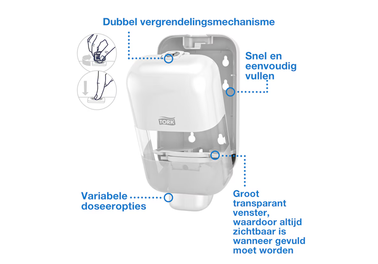 Tork Distributeur Elevation S5 mini - Mousse et savon liquide, désinfectant pour les mains - Blanc - 224 x 112 x 99 mm - 1 pc Tork Distributeur Elevation S5 mini - Mousse et savon liquide, désinfectant pour les mains - Blanc - 224 x 112 x 99 mm - 1 pc