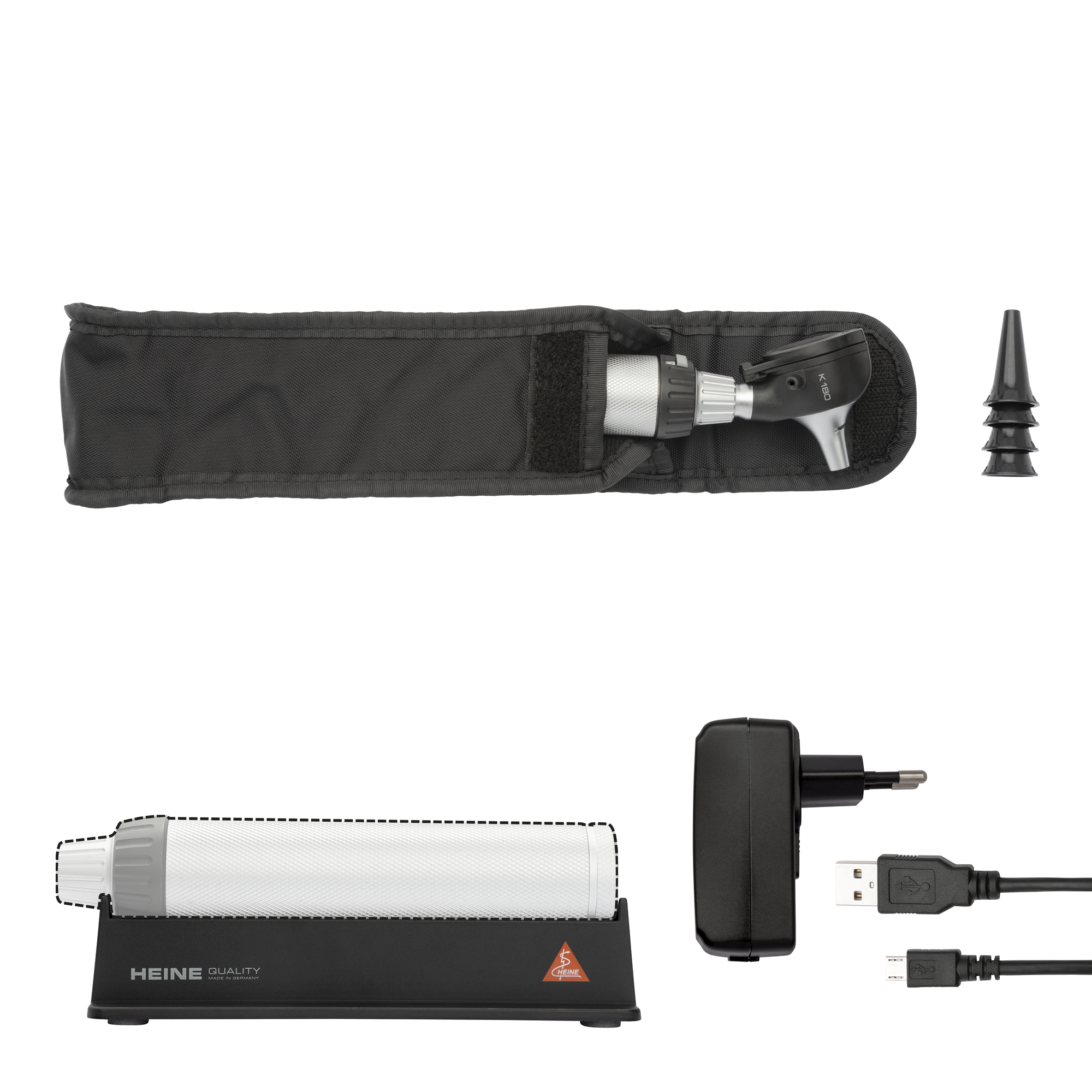 Set d'otoscope K180 F.O. - USB poignée et étui souple - 3,5V - halogène - 1 pc