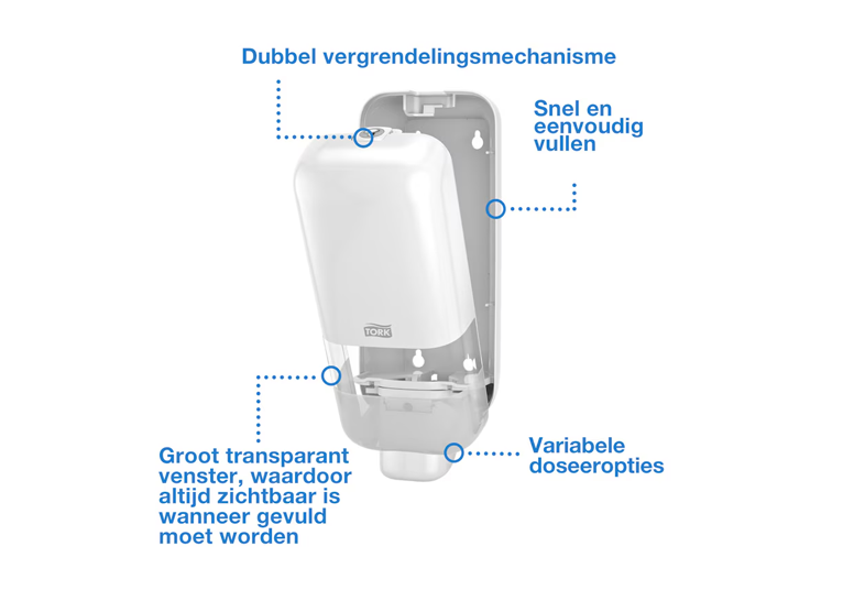 Tork Elevation S4 schuim, vloeibare zeepdispenser - Wit - 278 x 113 x 130 mm - 1 st Tork Elevation S4 schuim, vloeibare zeepdispenser - Wit - 278 x 113 x 130 mm - 1 st
