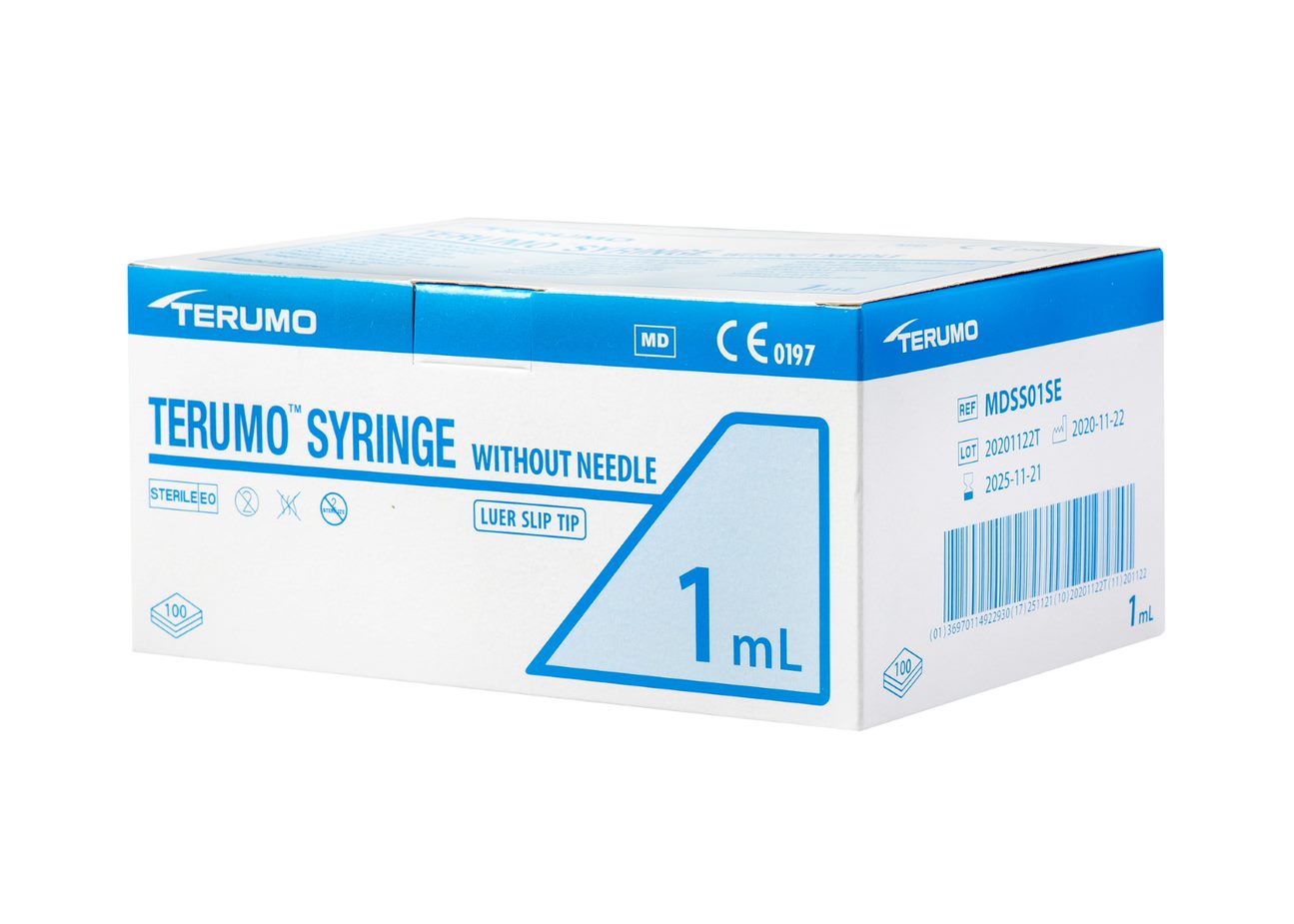 Terumo spuiten - 3-delig  - luer slip - concentrisch - 1 ml - 100 st