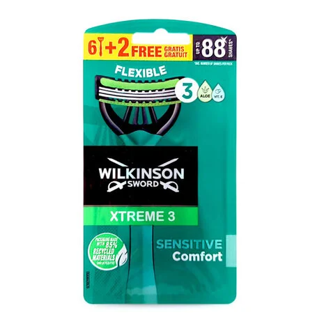 Wilkinson – Xtreme 3 – Rasoirs jetables Sensitive – (6+2) / 8 pc - 1 pkt