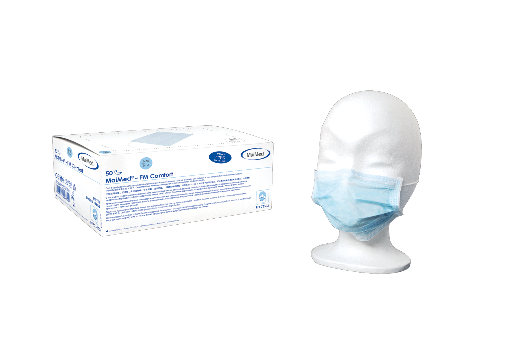 Chirurgische gezichtsmaskers - 3-laags - met oorlussen - type II - blauw - 1 x 50 st