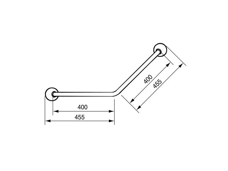 Gebogen wandbeugel 45° - 40 x 40 cm- RVS gepolijst/wit - 1 st