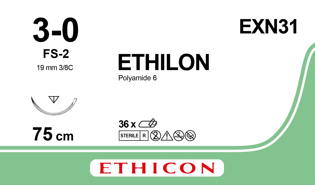 ETHILON™ fil de suture 3/0 - 19 mm - 75 cm - EXN 31 - 1 x 36 pcs