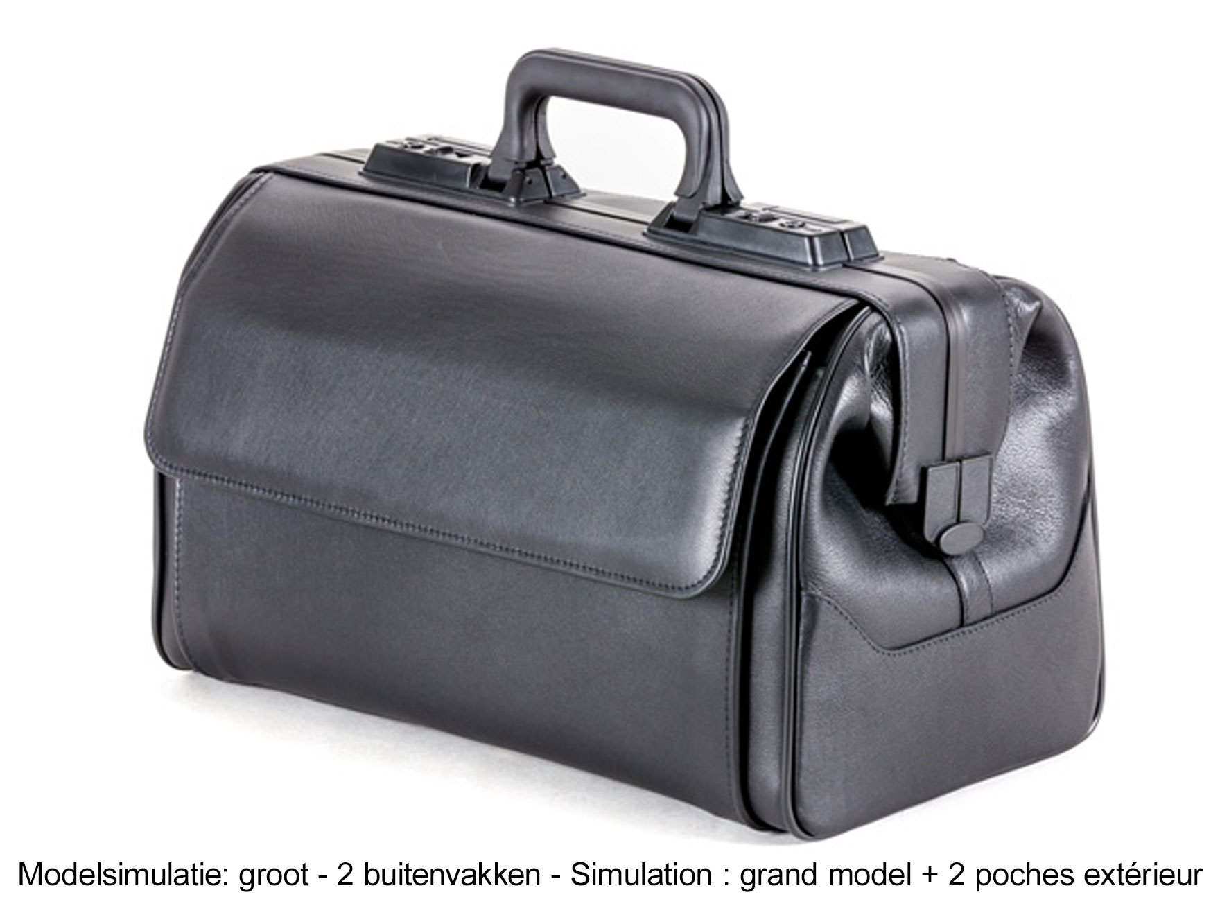 Dokterstas Rusticana groot model - met 2 voorvakken - leder - zwart -  43 x 21 x 27 cm - 1 st