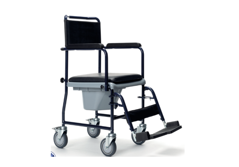 Chaise percée Ilse avec seau visible - sur roulettes - noir - 1 pc