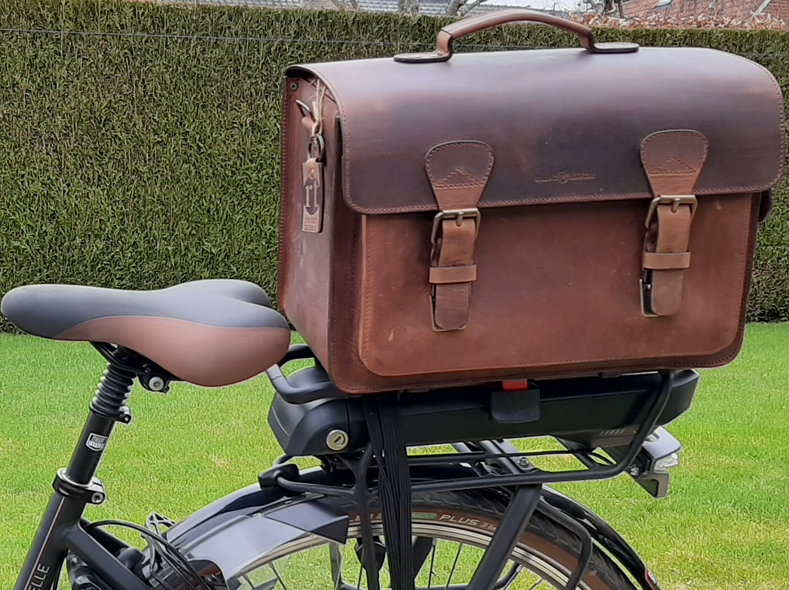 Dokterstas - 3-vaks fietstas - 38 x 25 x 22 cm - leder - bruin - 1 st