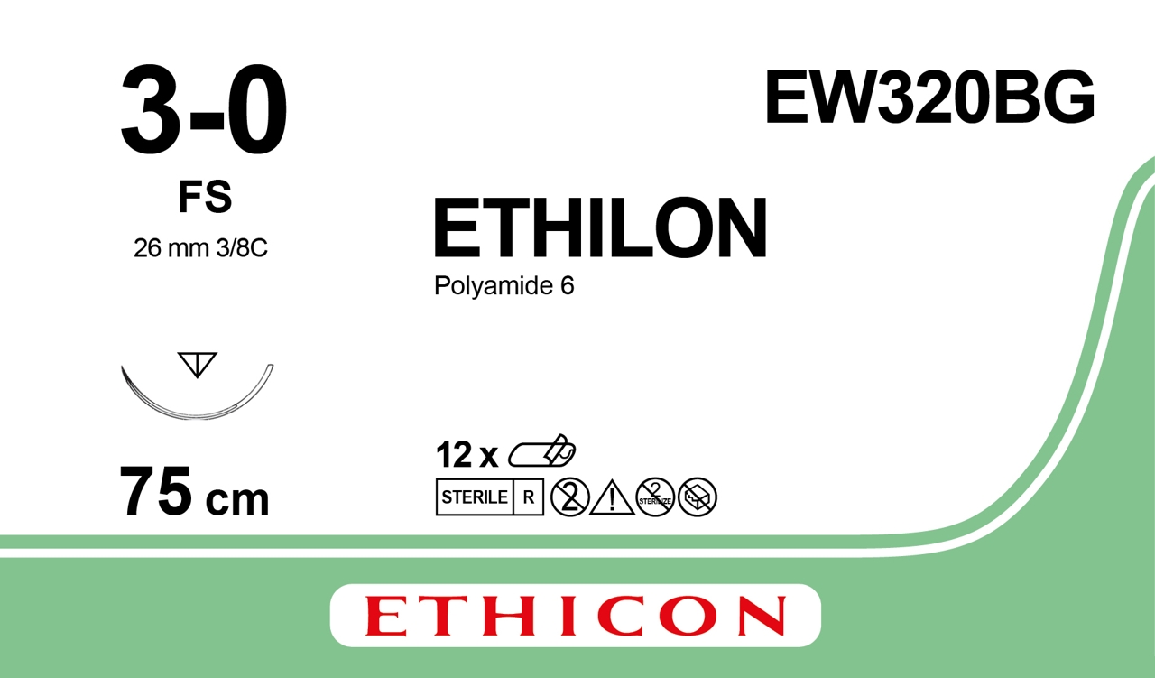 ETHILON™ hechtdraad 3/0 - 26 mm - 75 cm - EW320BG - 1 x 12 st