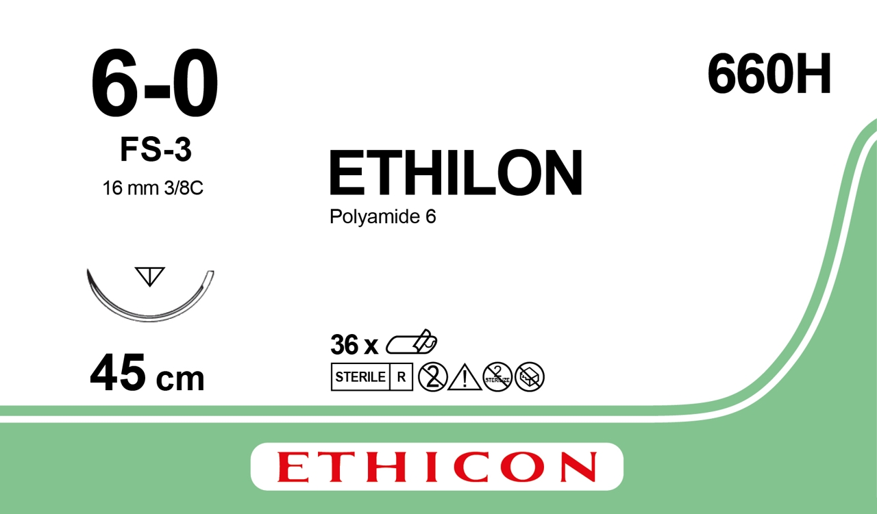 ETHILON™ hechtdraad 6/0 - 16 mm - 45 cm - 660H - 1 x 36 st