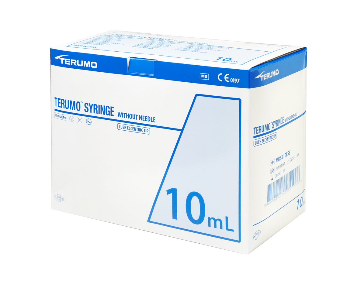 Terumo spuiten - 3-delig - luer slip - excentrisch - 10 ml - 1 x 100 st