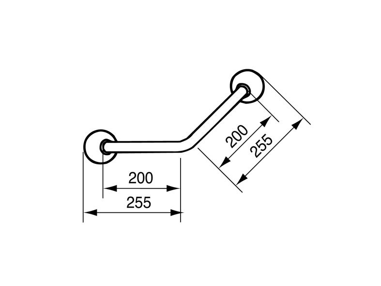 Gebogen wandbeugel 45° - 20 x 20 cm- RVS gepolijst/wit - 1 st