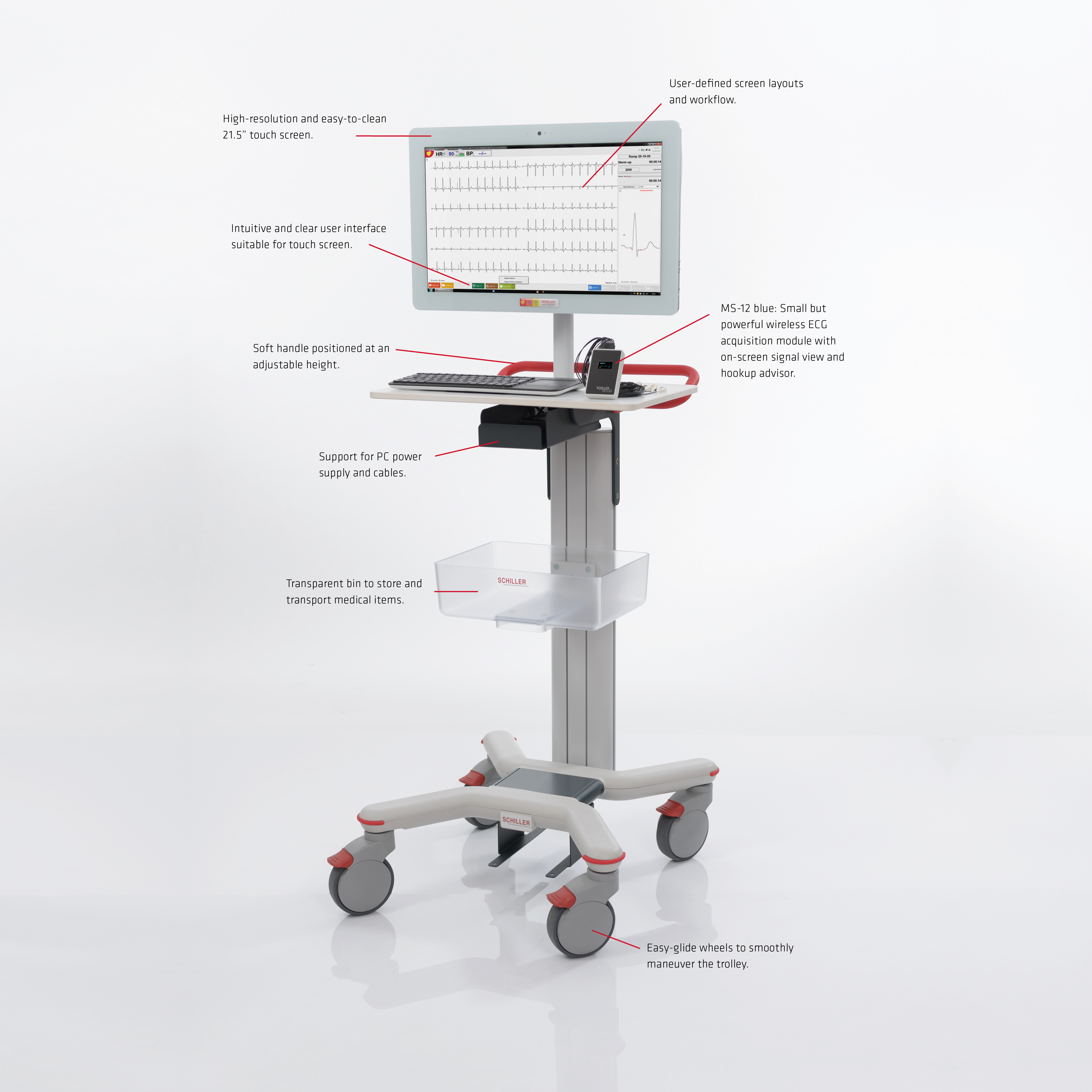 Schiller Cardiovit CS-200 office system MS-12 USB + logiciel ETM + acc. stand.