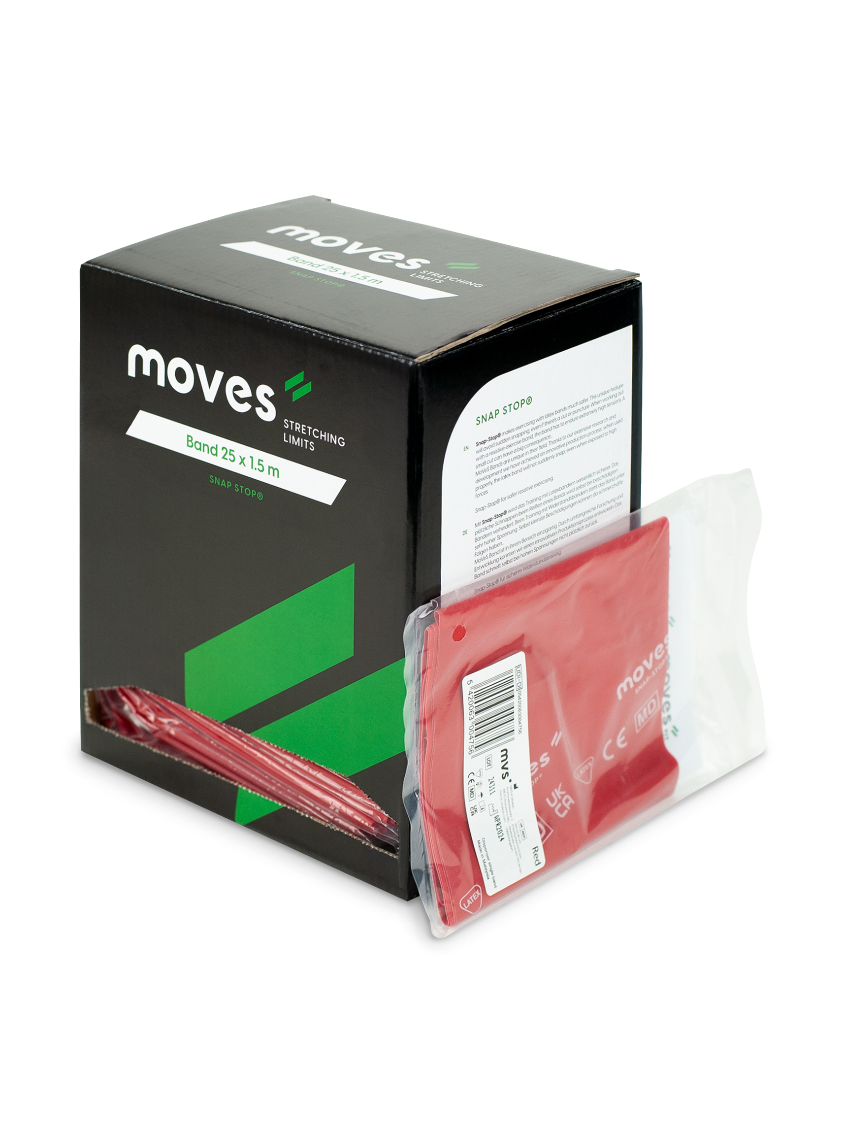 Dispenser box met 25 stuks MoVeS band - 1,5 m - medium (rood)  - 1 st