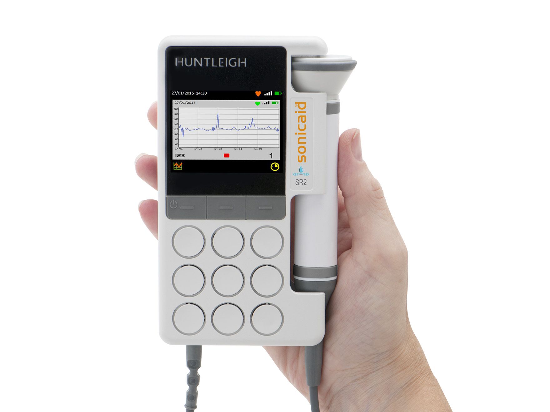 Sonicaid SR2-R Digitale foetale Doppler - audio, FHR & Tracé-, oplaadbaar, kleuren- scherm & vaste 2 mhz sonde